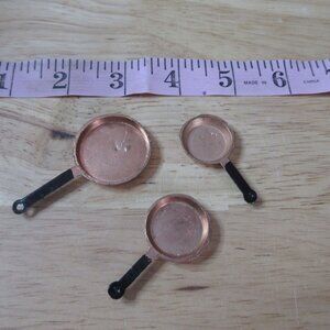 3 piece Miniature Doll Faux Copper Skillets / Fry Pans